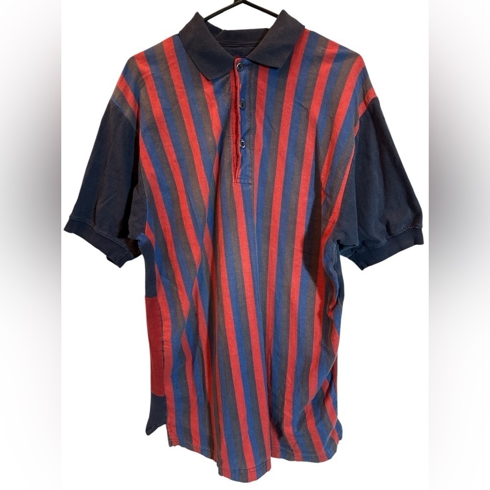 Vtg 90s M. E. SPORT Short Sleeve Polo Color Block Navy Burgundy Pattern No Tag